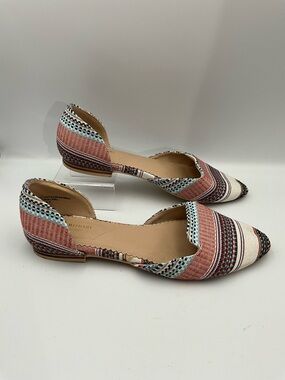 Isaac Mizrahi Flats Size 9.5 Multicolor Striped D'Orsay in Coral, Blue & Cream